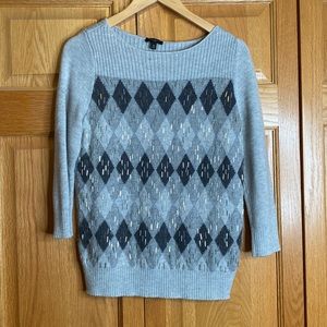 Talbots MP wool blend gray sweater with front embellishments